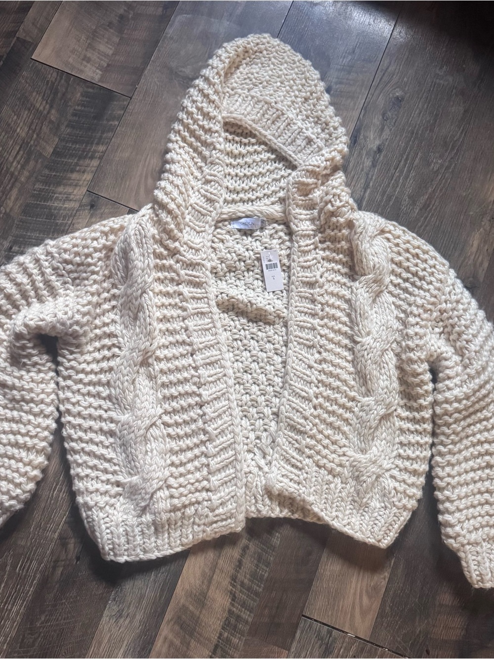 Chunky Cable Knit Hooded Sweater - Cream